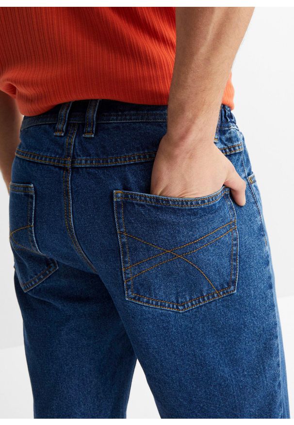 bonprix - Bermudy jeansowe z elastycznym pasem, classic fit. Kolor: niebieski