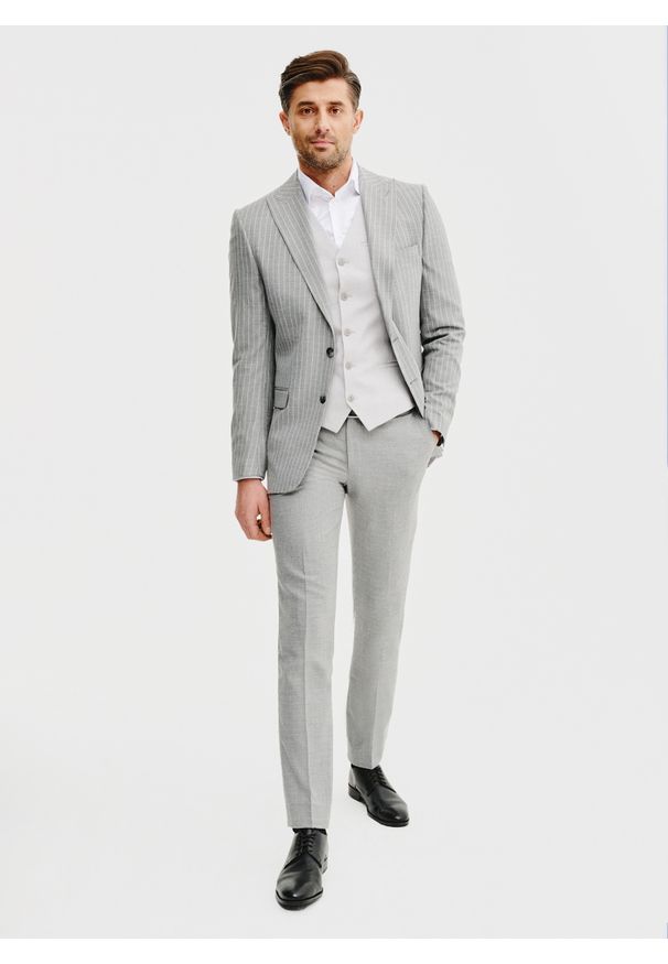 Pako Lorente - PAKO LORENTE – Jednorzędowa szara kamizelka. Kolor: szary. Materiał: poliester, wiskoza. Styl: elegancki, młodzieżowy