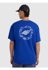 4f - 4F T-shirt oversize z nadrukiem męski - niebieski L. Okazja: na co dzień. Kolor: niebieski. Materiał: bawełna. Długość: długie. Wzór: nadruk. Styl: casual