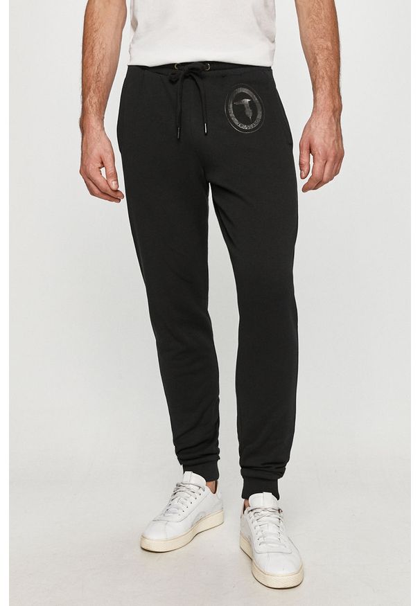 Trussardi Jeans - Spodnie. Kolor: czarny. Materiał: bawełna, dzianina, elastan. Wzór: aplikacja