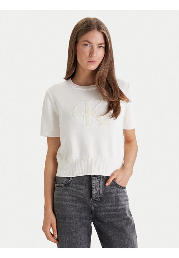 Calvin Klein Jeans Sweter Chunky LV044E306G Beżowy Regular Fit. Kolor: beżowy. Materiał: bawełna