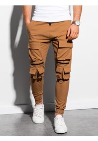 Ombre Clothing - Spodnie męskie joggery P995 - camel - XXL. Materiał: bawełna, elastan #3
