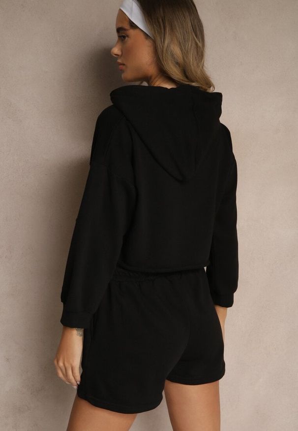 Renee - Czarny Komplet Dresowy z Bawełną Szorty i Krótka Bluza z Kapturem Ralarose. Kolor: czarny. Materiał: dresówka, bawełna. Sport: turystyka piesza