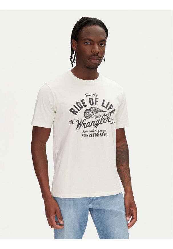 Wrangler T-Shirt Americana 112362791 Écru Regular Fit. Materiał: bawełna