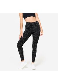 DOMYOS - Legginsy fitness damskie Domyos. Kolor: szary. Materiał: bawełna, materiał, elastan. Długość: długie. Sport: fitness