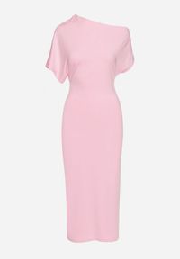 Born2be - Różowa Asymetryczna Sukienka Midi o Dopasowanym Fasonie Tivalle. Kolor: różowy. Typ sukienki: asymetryczne. Długość: midi #5