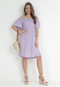 Born2be - Fioletowa Sukienka Hiszpanka z Wiskozy Rallu. Typ kołnierza: dekolt hiszpanka. Kolor: fioletowy. Materiał: wiskoza. Styl: wakacyjny #3