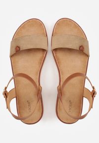 Born2be - Ciemnobeżowe Minimalistyczne Sandały VICES na Płaskiej Podeszwie z Bieżnikiem Tailisha. Okazja: na spacer. Zapięcie: pasek. Kolor: beżowy. Materiał: jeans, len. Sezon: lato. Obcas: na płaskiej podeszwie #3