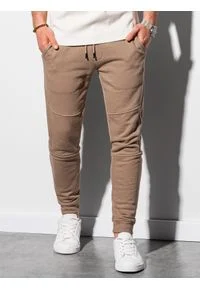 Ombre Clothing - Spodnie męskie dresowe joggery P987 - jasnobrązowe - L. Kolor: brązowy. Materiał: dresówka #6