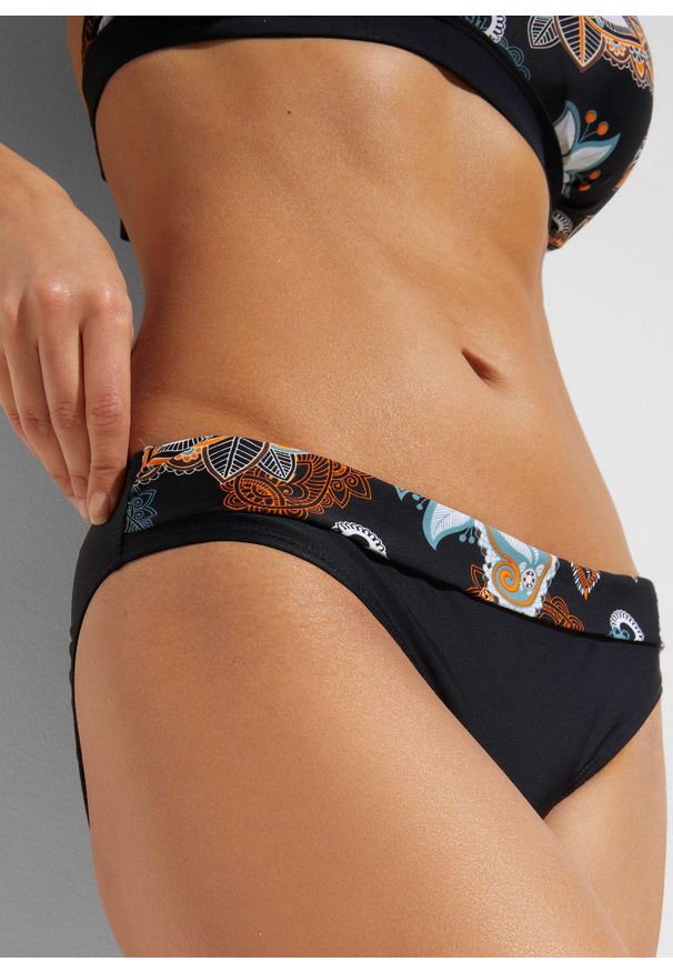bonprix - Figi bikini. Kolor: czarny. Materiał: poliamid. Wzór: nadruk