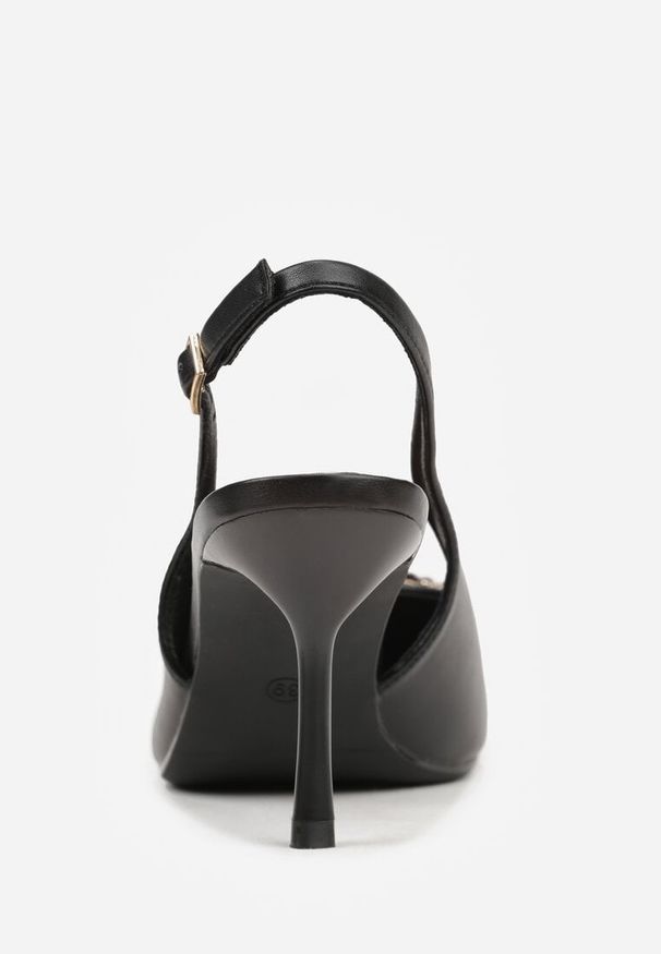 Renee - Czarne Sandały na Szpilce Ozdobione Aplikacją z Cyrkoniami Isleheart. Zapięcie: sprzączka. Kolor: czarny. Materiał: jeans. Wzór: aplikacja. Obcas: na szpilce. Styl: elegancki