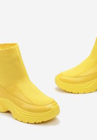 Born2be - Żółte Sneakersy na Grubej Podeszwie ze Skarpetkową Cholewką Pinkia. Kolor: żółty. Szerokość cholewki: normalna #3