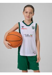 4f - 4F Koszulka meczowa replika domowa z sezonu 2025/26 dziecięca 4F x AZS UMCS Lublin - biała 110/116. Kolor: biały. Materiał: skóra, materiał, tkanina. Wzór: nadruk. Sezon: lato #2