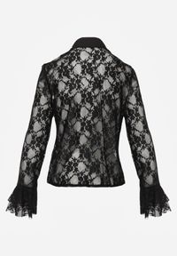 Born2be - Czarna Koszula Koronkowa z Wiskozy z Bawełną Ozdobiona Falbanami Hermerine. Kolor: czarny. Materiał: wiskoza, bawełna, koronka. Wzór: aplikacja. Styl: elegancki, klasyczny #2