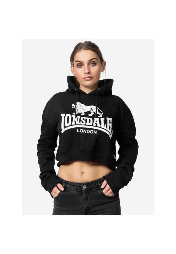 Bluza damska z kapturem Lonsdale Roxeth. Typ kołnierza: kaptur. Kolor: czarny