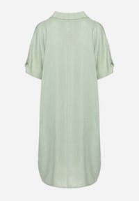 Born2be - Zielona Pudełkowa Sukienka z Bawełny z Podwijanymi Rękawami Carinea. Okazja: na co dzień, do pracy, na spotkanie biznesowe. Typ kołnierza: dekolt w serek. Kolor: zielony. Materiał: bawełna. Styl: biznesowy, klasyczny, casual, elegancki #7