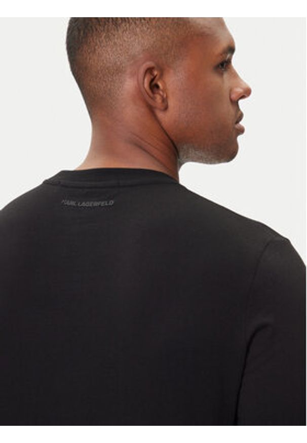 Karl Lagerfeld - KARL LAGERFELD Longsleeve 755055 554225 Czarny Regular Fit. Typ kołnierza: dekolt w karo. Kolor: czarny. Materiał: bawełna. Długość rękawa: długi rękaw