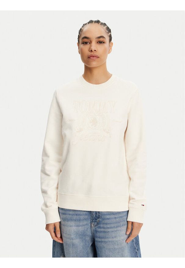 Tommy Jeans Bluza Tonal Crest DW0DW20637 Biały Regular Fit. Kolor: biały. Materiał: bawełna
