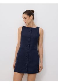 Reserved - Lniana sukienka mini - granatowy. Kolor: niebieski. Materiał: len. Typ sukienki: proste. Długość: mini