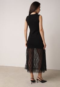 Born2be - Czarna Koktajlowa Sukienka z Wiskozą i Rozkloszowanym Koronkowym Dołem Erivissa. Kolor: czarny. Materiał: wiskoza, koronka. Typ sukienki: proste. Styl: wizytowy #5