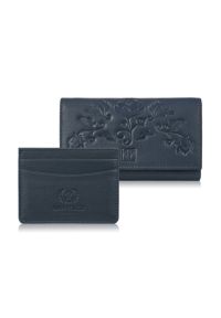 PAOLO PERUZZI - Zestaw prezentowy dla niej portfel damski w kwiaty T-45 i skórzane etui na karty T-151 Paolo Peruzzi ZUP-144-DB. Kolor: niebieski. Materiał: skóra. Wzór: kwiaty #1
