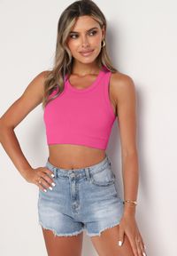 Born2be - Fuksjowy Prążkowany Top Sportowy z Wyjmowanymi Miseczkami Ivafa. Kolor: różowy. Materiał: prążkowany. Styl: sportowy #4