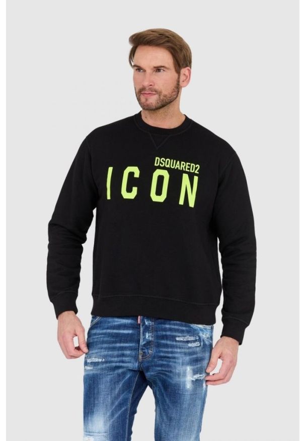 DSQUARED2 Czarna bluza męska z dużym neonowym logo icon, Rozmiar XL. Kolor: czarny