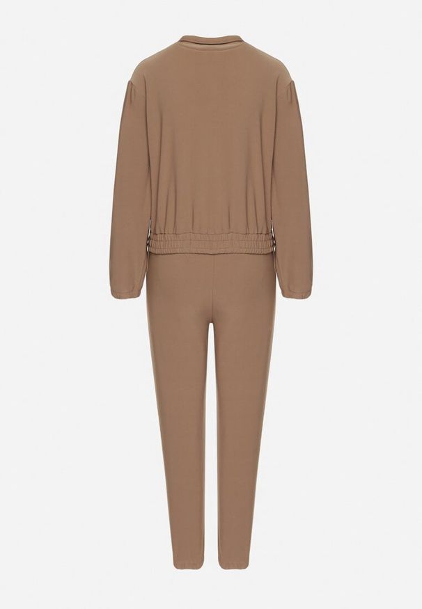 Born2be - Brązowy Komplet Dresowy Bluza Rozpinana i Spodnie Slim w Stylu Utility Telavienna. Kolor: brązowy. Materiał: dresówka