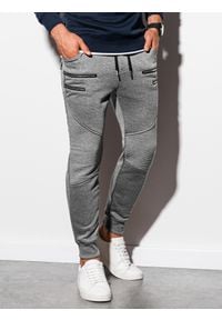 Ombre Clothing - Spodnie męskie dresowe joggery P900 - szary melanż - XXL. Kolor: szary. Materiał: dresówka. Wzór: melanż