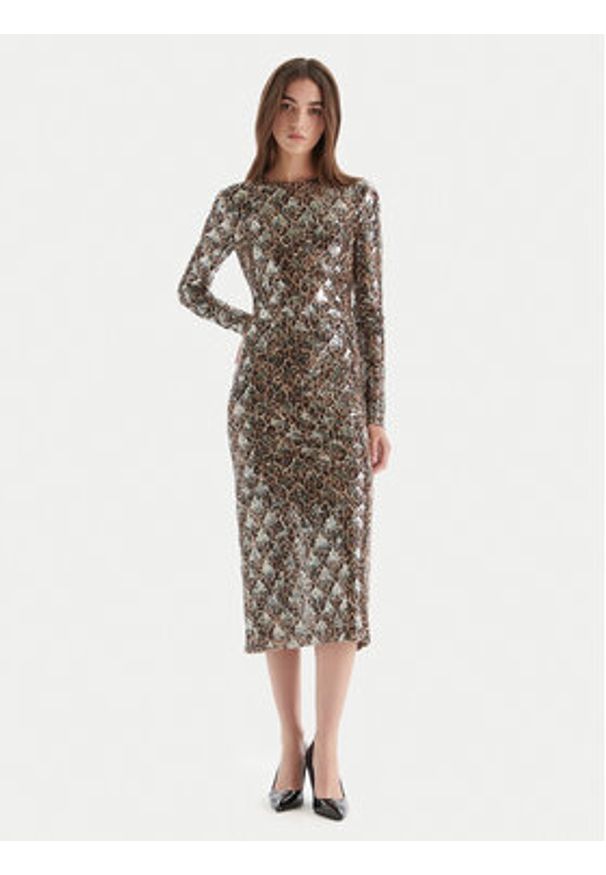 Just Cavalli Sukienka koktajlowa 79PAO953 JS528 Beżowy Slim Fit. Kolor: beżowy. Materiał: syntetyk. Styl: wizytowy