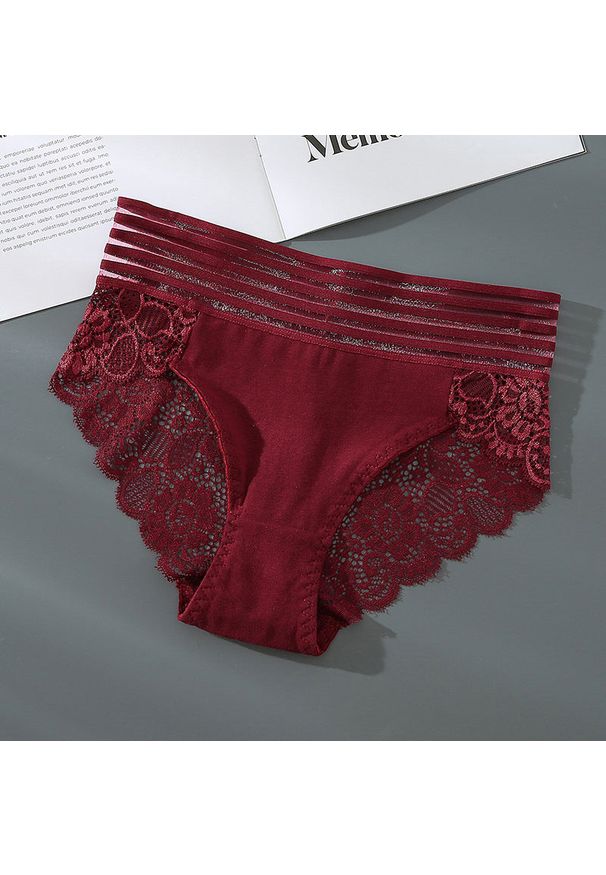 Intica - Majtki bezszwowe z szerokim pasem i koronką Dobrita. Kolor: czerwony. Materiał: koronka. Wzór: koronka