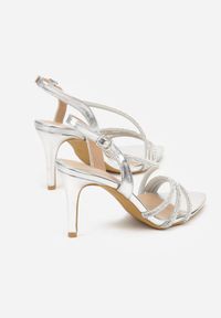 Born2be - Srebrne Sandały na Szpilce Zdobione Cyrkoniami Denafera. Okazja: na wesele, na ślub cywilny, na imprezę. Kolor: srebrny. Materiał: satyna. Wzór: aplikacja. Obcas: na szpilce. Styl: elegancki #6