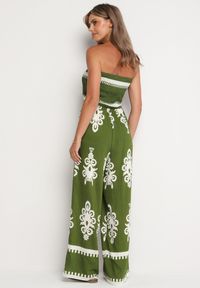 Born2be - Zielony Wiskozowy Kombinezon Bez Rękawów z Geometrycznym Wzorem Orceria. Okazja: na co dzień, na spacer. Kolor: zielony. Materiał: wiskoza. Długość rękawa: bez rękawów. Wzór: geometria. Sezon: lato. Styl: casual, elegancki #5