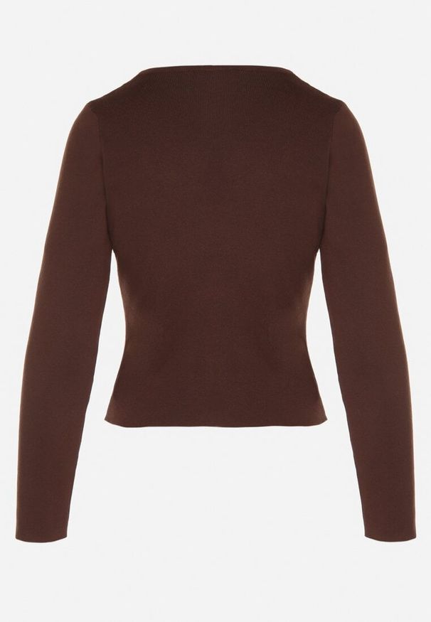 Born2be - Brązowy Sweter z Wiskozą Ozdobiony Guzikami Zetisae. Okazja: na co dzień. Kolor: brązowy. Materiał: wiskoza. Wzór: aplikacja. Styl: klasyczny, casual, elegancki