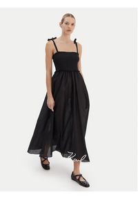 Karl Lagerfeld - KARL LAGERFELD Sukienka letnia A2W46009 Czarny Regular Fit. Typ kołnierza: dekolt w karo. Kolor: czarny. Materiał: bawełna. Sezon: lato #4