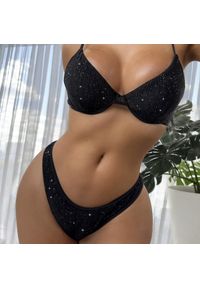 Intica - Strój kąpielowy dwuczęściowy z regulowanymi ramiączkami błyszczący plażowy Alina. Kolor: czarny. Materiał: materiał #4