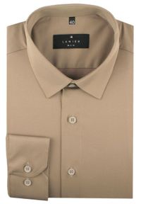 Delikatnie Wyszczuplana (Slim) Męska Koszula - Lanier - Jasny Brąz, Ciemny Beż. Kolor: brązowy, beżowy, wielokolorowy. Materiał: poliester, lycra, bawełna. Styl: sportowy, klasyczny #3
