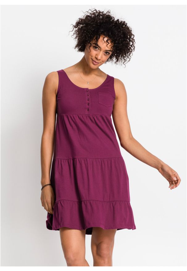 bonprix - Sukienka bawełniana z dżerseju, krótki rękaw. Kolor: fioletowy. Materiał: bawełna, jersey. Długość rękawa: krótki rękaw. Sezon: lato