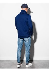 Ombre Clothing - Bluza męska ze stójką B1015 - granatowa - XXL. Typ kołnierza: kołnierzyk stójkowy. Kolor: niebieski. Materiał: bawełna, poliester, materiał, dresówka, dzianina. Wzór: kratka #3