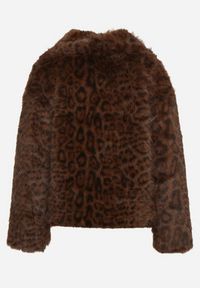 Born2be - Brązowa Kurtka Futerko w Panterkę z Wsuwanymi Kieszeniami Nelaella. Okazja: na co dzień. Kolor: brązowy. Materiał: futro. Wzór: motyw zwierzęcy. Styl: casual, elegancki #2
