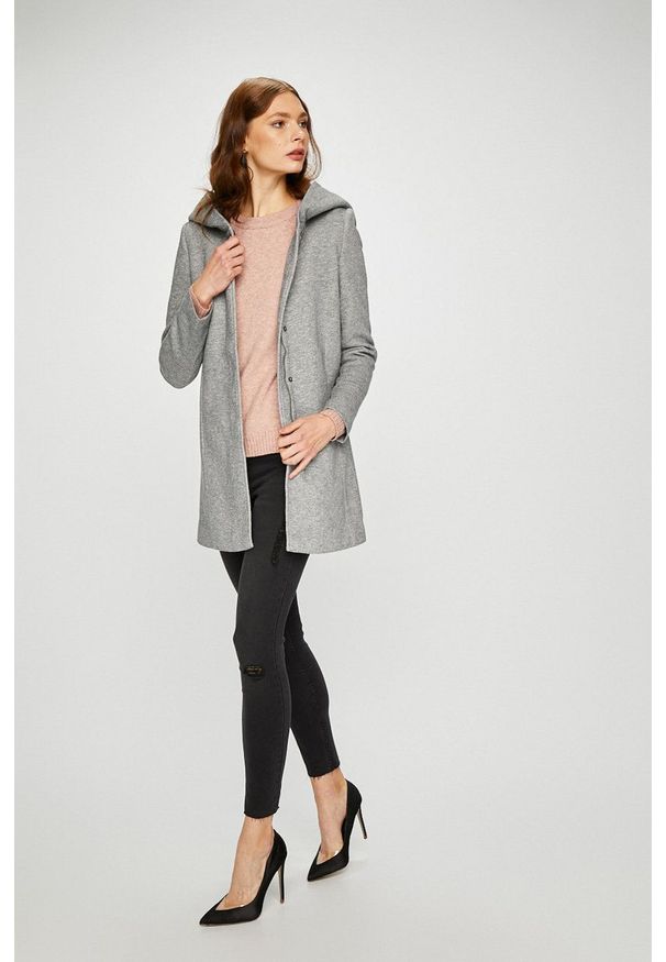 Vero Moda - Płaszcz. Okazja: na co dzień. Typ kołnierza: kaptur. Kolor: szary. Styl: casual