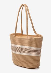 Renee - Beżowa Trapezowa Torebka Tote w Plażowym Stylu z Plecionej Bawełny Prociona. Kolor: beżowy. Sezon: lato. Styl: elegancki #3
