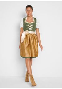 Sukienka ludowa ze stójką bonprix ciemny khaki w kropki. Typ kołnierza: kołnierzyk stójkowy. Kolor: zielony. Wzór: kropki #2