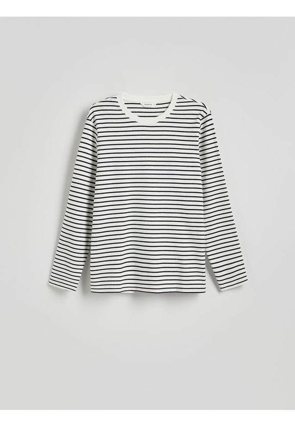 Reserved - Bawełniany longsleeve - jasnoszary. Kolor: szary. Materiał: bawełna. Długość rękawa: długi rękaw. Długość: długie