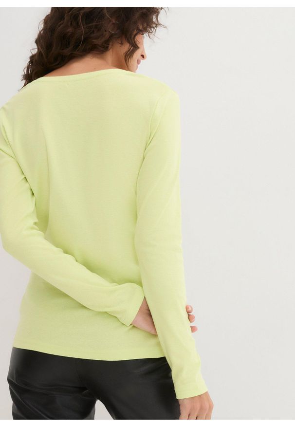 bonprix - Bluzka z długim rękawem z czystej bawełny organicznej. Kolor: zielony. Materiał: bawełna. Długość rękawa: długi rękaw. Długość: długie. Wzór: prążki