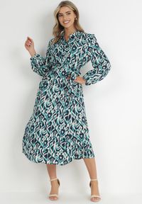 Born2be - Niebieska Koszulowa Sukienka Midi z Wiązanym Paskiem Evalyn. Kolor: niebieski. Materiał: materiał. Długość rękawa: długi rękaw. Typ sukienki: koszulowe. Długość: midi #6