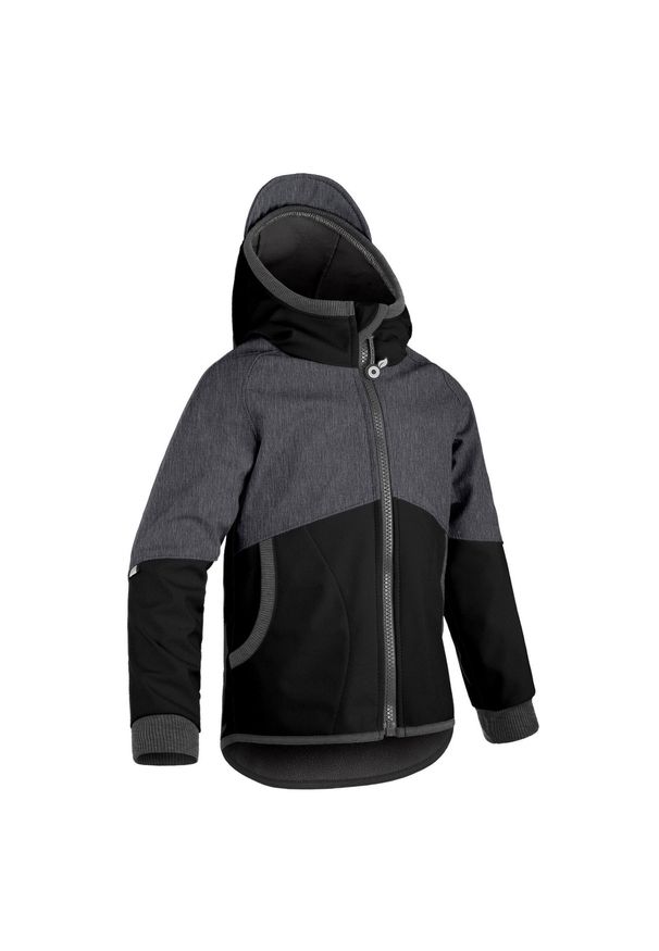 UNUO - Kurtka softshellowa dziecięca z polarem Street, czarna, antracytowa w paski. Kolor: czarny. Materiał: polar. Wzór: paski. Sezon: wiosna, jesień. Styl: street