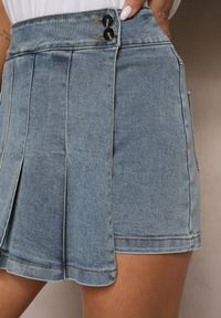 Renee - Niebieskie Plisowane Jeansowe Spódnico-Szorty z Bawełny Firvesia. Okazja: na co dzień. Stan: podwyższony. Kolor: niebieski. Materiał: bawełna, jeans. Styl: elegancki, casual #4