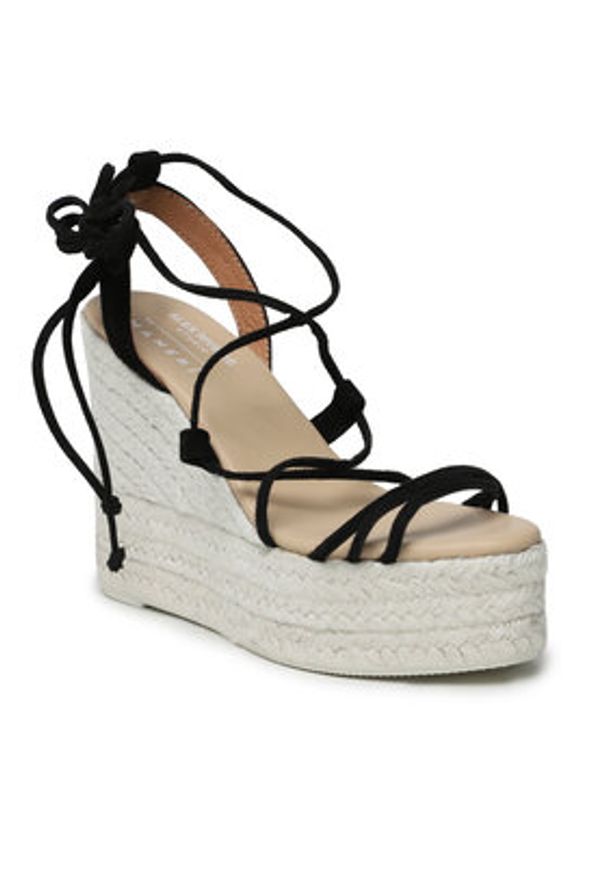 Manebi Espadryle Lace-Up Wedge Espadrilles L 8.6 WA Czarny. Kolor: czarny. Materiał: zamsz, skóra
