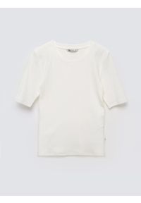 Big-Star - Koszulka damska w prążek biała Imija 100. Kolor: biały. Materiał: prążkowany, dzianina, materiał. Wzór: prążki #1